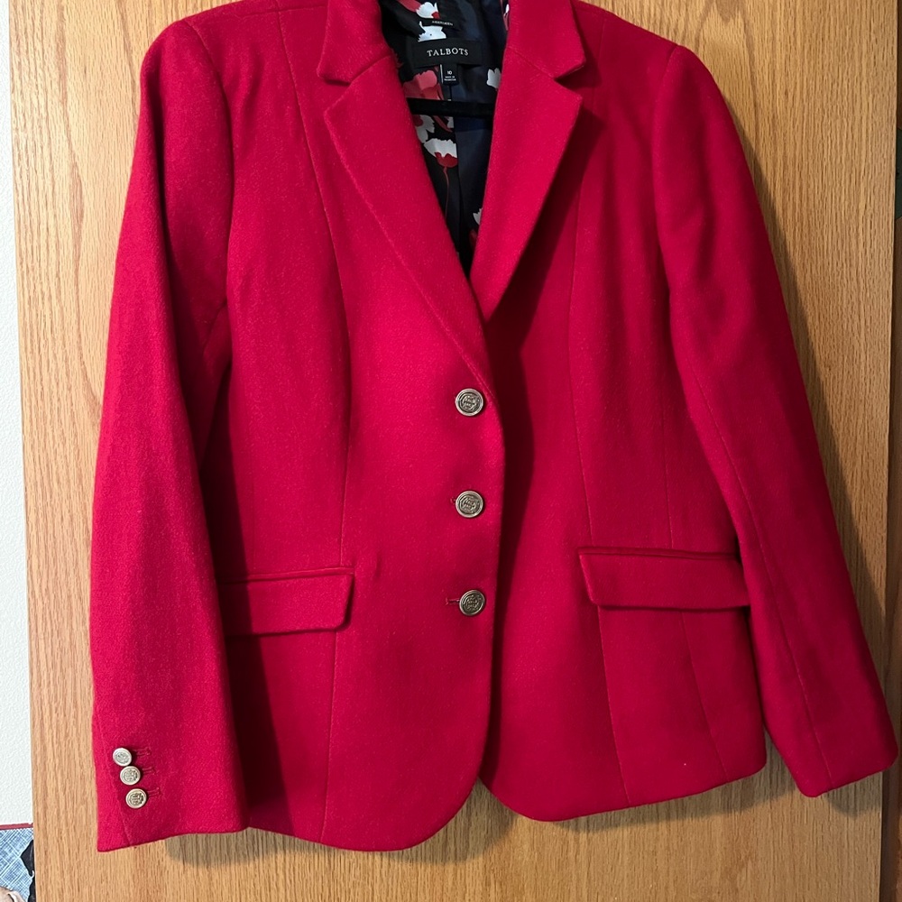Talbots Vibrant Red wool Blazer with Gold Buttons